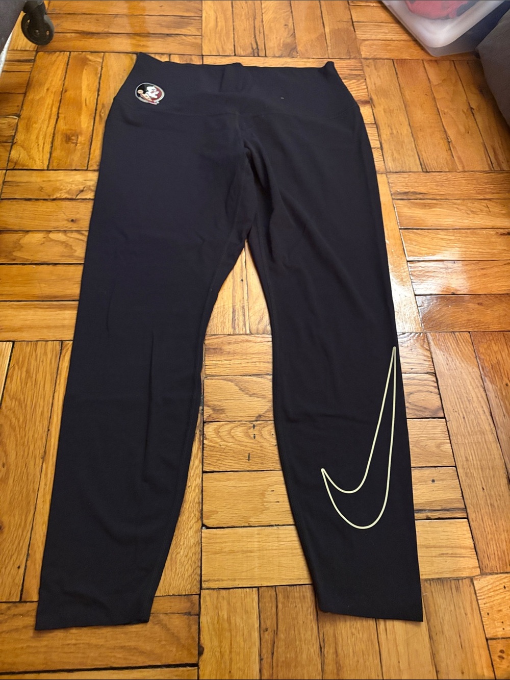 Nike Black Leggings with Pale Yellow Swoosh